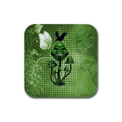 Funny Mushroom Skulls With Crow And Butterflies Rubber Square Coaster (4 Pack)  by FantasyWorld7