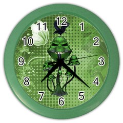 Funny Mushroom Skulls With Crow And Butterflies Color Wall Clock by FantasyWorld7