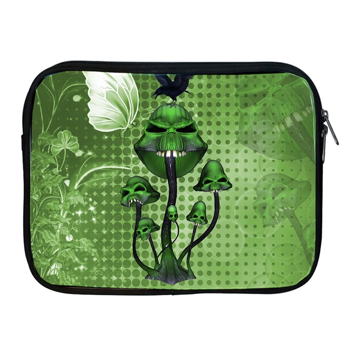 Funny Mushroom Skulls With Crow And Butterflies Apple iPad 2/3/4 Zipper Cases