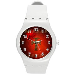 Wonderful Celtic Cross On Vintage Background Round Plastic Sport Watch (m) by FantasyWorld7