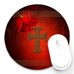 Wonderful Celtic Cross On Vintage Background Round Mousepads by FantasyWorld7