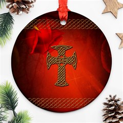 Wonderful Celtic Cross On Vintage Background Ornament (round) by FantasyWorld7