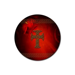 Wonderful Celtic Cross On Vintage Background Rubber Round Coaster (4 Pack)  by FantasyWorld7