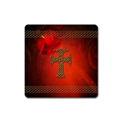 Wonderful Celtic Cross On Vintage Background Square Magnet by FantasyWorld7