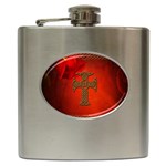 Wonderful Celtic Cross On Vintage Background Hip Flask (6 oz) Front