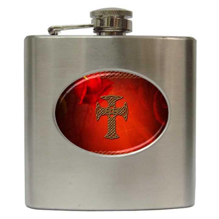 Wonderful Celtic Cross On Vintage Background Hip Flask (6 oz)