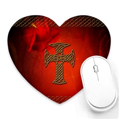 Wonderful Celtic Cross On Vintage Background Heart Mousepads by FantasyWorld7