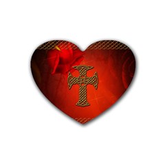 Wonderful Celtic Cross On Vintage Background Heart Coaster (4 Pack)  by FantasyWorld7