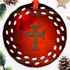 Wonderful Celtic Cross On Vintage Background Round Filigree Ornament (two Sides) by FantasyWorld7