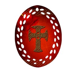 Wonderful Celtic Cross On Vintage Background Ornament (oval Filigree) by FantasyWorld7