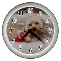 Cockapoo In Dog s Bed Wall Clock (silver) by pauchesstore