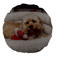 Cockapoo In Dog s Bed Large 18  Premium Flano Round Cushions by pauchesstore