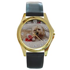 Cockapoo In Dog s Bed Round Gold Metal Watch by pauchesstore