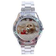 Cockapoo In Dog s Bed Stainless Steel Analogue Watch by pauchesstore