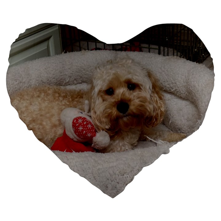 Cockapoo In Dog s Bed Large 19  Premium Flano Heart Shape Cushions