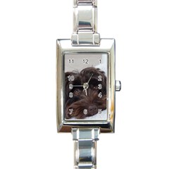 Laying In Dog Bed Rectangle Italian Charm Watch by pauchesstore