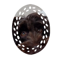 Laying In Dog Bed Ornament (oval Filigree) by pauchesstore