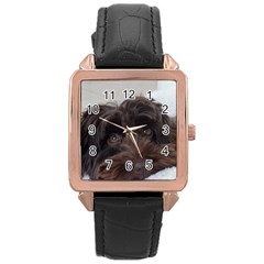 Laying In Dog Bed Rose Gold Leather Watch  by pauchesstore