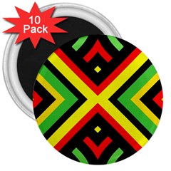 Reggae Vintage Geometric Vibrations 3  Magnets (10 Pack)  by beautyskulls