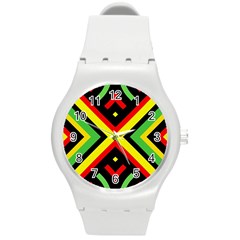 Reggae Vintage Geometric Vibrations Round Plastic Sport Watch (m) by beautyskulls