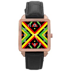 Reggae Vintage Geometric Vibrations Rose Gold Leather Watch  by beautyskulls