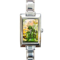 Awesome Funny Mushroom Skulls With Roses And Fire Rectangle Italian Charm Watch by FantasyWorld7