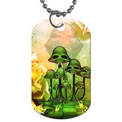 Awesome Funny Mushroom Skulls With Roses And Fire Dog Tag (one Side) by FantasyWorld7