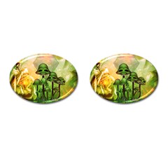 Awesome Funny Mushroom Skulls With Roses And Fire Cufflinks (oval) by FantasyWorld7