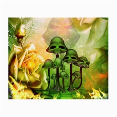 Awesome Funny Mushroom Skulls With Roses And Fire Small Glasses Cloth (2-side)