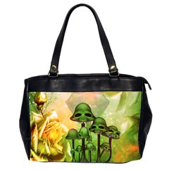 Awesome Funny Mushroom Skulls With Roses And Fire Oversize Office Handbag (2 Sides) by FantasyWorld7