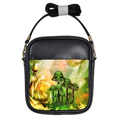 Awesome Funny Mushroom Skulls With Roses And Fire Girls Sling Bag