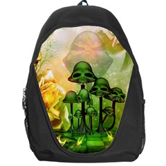 Awesome Funny Mushroom Skulls With Roses And Fire Backpack Bag by FantasyWorld7