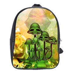 Awesome Funny Mushroom Skulls With Roses And Fire School Bag (xl) by FantasyWorld7