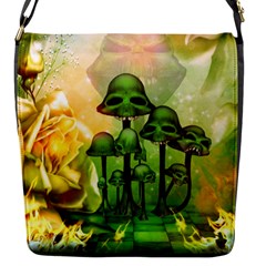 Awesome Funny Mushroom Skulls With Roses And Fire Flap Closure Messenger Bag (s) by FantasyWorld7