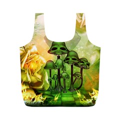 Awesome Funny Mushroom Skulls With Roses And Fire Full Print Recycle Bag (m) by FantasyWorld7