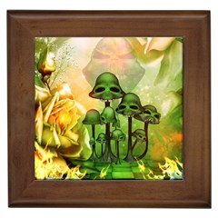 Awesome Funny Mushroom Skulls With Roses And Fire Framed Tiles by FantasyWorld7