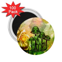 Awesome Funny Mushroom Skulls With Roses And Fire 2 25  Magnets (100 Pack)  by FantasyWorld7