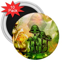 Awesome Funny Mushroom Skulls With Roses And Fire 3  Magnets (10 Pack)  by FantasyWorld7