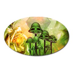 Awesome Funny Mushroom Skulls With Roses And Fire Oval Magnet by FantasyWorld7