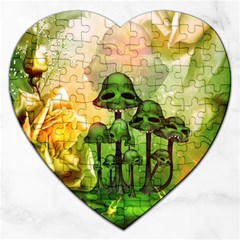 Awesome Funny Mushroom Skulls With Roses And Fire Jigsaw Puzzle (heart) by FantasyWorld7