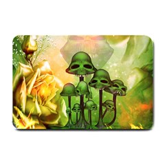 Awesome Funny Mushroom Skulls With Roses And Fire Small Doormat  by FantasyWorld7