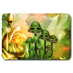 Awesome Funny Mushroom Skulls With Roses And Fire Large Doormat  by FantasyWorld7