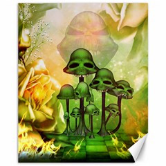 Awesome Funny Mushroom Skulls With Roses And Fire Canvas 11  X 14  by FantasyWorld7