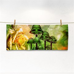 Awesome Funny Mushroom Skulls With Roses And Fire Hand Towel by FantasyWorld7