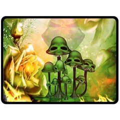 Awesome Funny Mushroom Skulls With Roses And Fire Fleece Blanket (large)  by FantasyWorld7