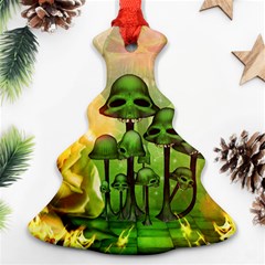 Awesome Funny Mushroom Skulls With Roses And Fire Christmas Tree Ornament (two Sides) by FantasyWorld7