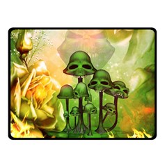 Awesome Funny Mushroom Skulls With Roses And Fire Double Sided Fleece Blanket (small)  by FantasyWorld7