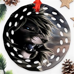 Angry Lion Digital Art Hd Round Filigree Ornament (two Sides) by Sudhe