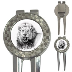 Lion Wildlife Art And Illustration Pencil 3-in-1 Golf Divots by Sudhe