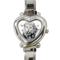 Lion Wildlife Art And Illustration Pencil Heart Italian Charm Watch by Sudhe